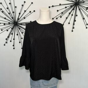 Lilly Pulitzer black leopard print blouse ruffle sleeve chic minimalist top